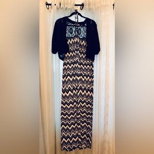 Full length sleeveless knit dress and jacket